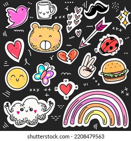 Kawaii set fashion patch badges for sticker , postcard , invitation . vector illustration for kids