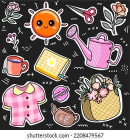 Kawaii set fashion patch badges for sticker , postcard , invitation . vector illustration for kids