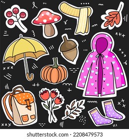 Kawaii set fashion patch badges for sticker , postcard , invitation . vector illustration for kids