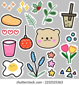 Kawaii set fashion patch badges for sticker , postcard , invitation . vector illustration for kids