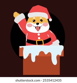 kawaii shiba inu with blank banner on christmas day