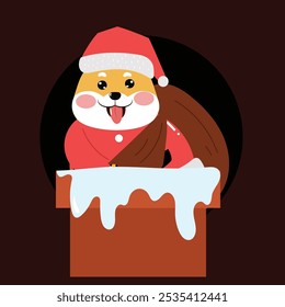 kawaii shiba inu with blank banner on christmas day