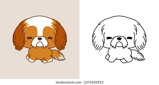 Kawaii Shih Tzu Dog for Coloring Page and Illustration. Adorable Clip Art Puppy. Cute Vector Illustration of a Kawaii Pet for Stickers, Prints for Clothes, Baby Shower. 