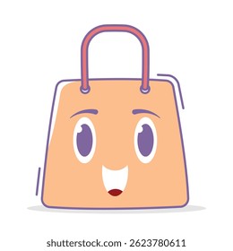 Kawaii Shopping Bag Character Vector with Cute Face and Soft Style, Perfect for Retail Illustrations, E-Commerce Designs, Fun Branding Projects, and Cheerful Visual Content.