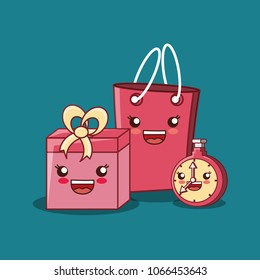kawaii shopping bag and chronometer icon