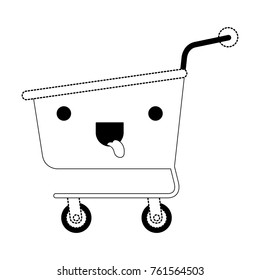 kawaii shopping cart in black dotted silhouette