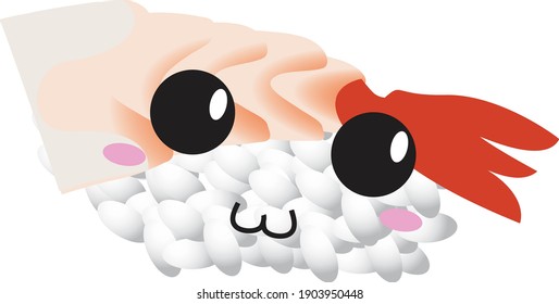 Kawaii Shrimp Sushi With Smiling Face