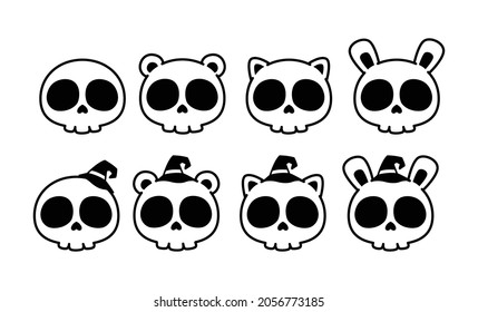 Kawaii Skull  Cat Skull  Bunny Skull  Bear Skull  Halloween  Vector illustration  