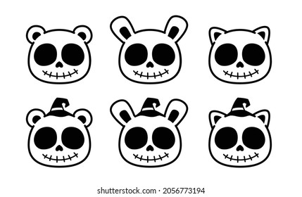Kawaii Skull  Cat Skull  Bunny Skull  Bear Skull  Halloween  Vector illustration  