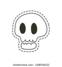 Kawaii skull. Cute hand drawn colored vector. editable stroke.