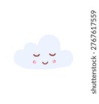 Kawaii sleeping cloud vector clipart with a peaceful face and rosy cheeks. Dreamy hand-drawn aesthetic for nursery textile design, baby shower cards, and sleep wellness.
