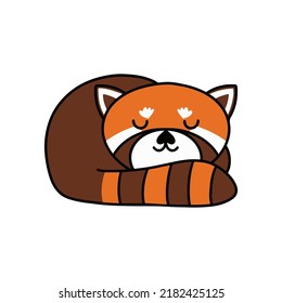 Kawaii sleeping red panda. Cute background. Vector graphic illustration.