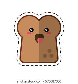 kawaii sliced bread icon cut line