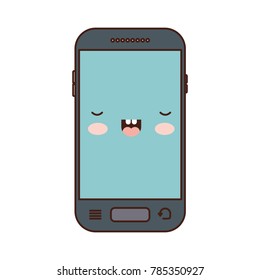 kawaii smartphone icon in colorful silhouette