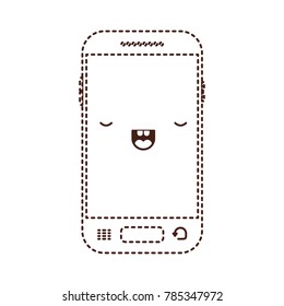 kawaii smartphone icon in monochrome dotted silhouette