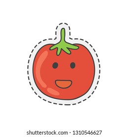 Kawaii smile tomato. Cute hand drawn colored vector. editable stroke.