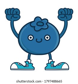kawaii smiling blueberry fruit with sneakers cartoon isolated on white background