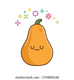 kawaii smiling butternut squash cartoon illustration isolated on white background