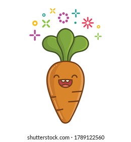 kawaii smiling carrot cartoon illustration isolated on white background