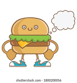 kawaii smiling cheese hamburger icon cartoon isolated on white background