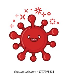kawaii smiling corona virus cartoon isolated on white background