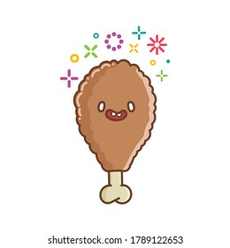 kawaii smiling fried chicken drumstick icon cartoon illustration isolated on white background