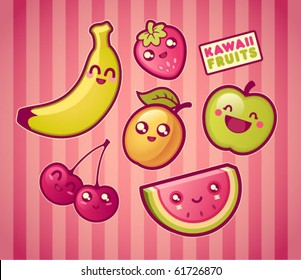 Kawaii smiling fruits