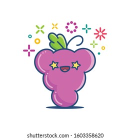 kawaii smiling grape emoticon cartoon illustration isolated on white