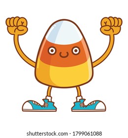 kawaii smiling halloween candy corn cartoon illustration isolated on white background