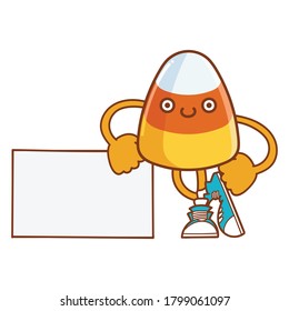 kawaii smiling halloween candy corn cartoon illustration isolated on white background