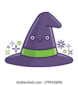 kawaii smiling halloween witch hat cartoon isolated on white background