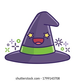 kawaii smiling halloween witch hat cartoon isolated on white background