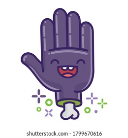 kawaii smiling halloween zombie hand cartoon isolated on white background