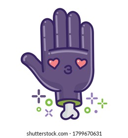 kawaii smiling halloween zombie hand cartoon isolated on white background