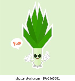 kawaii smiling leek vegetable cartoon illustration. Spring onions on color background. smiling leek vegetable cartoon illustration