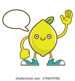 kawaii smiling lemon fruit with sneakers cartoon isolated on white background