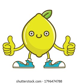 kawaii smiling lemon fruit with sneakers cartoon isolated on white background