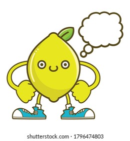kawaii smiling lemon fruit with sneakers cartoon isolated on white background