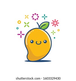 kawaii smiling mango emoticon cartoon illustration isolated on white