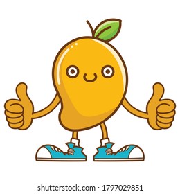 kawaii smiling mango fruit with sneakers cartoon isolated on white background
