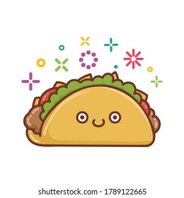 kawaii smiling mexican taco icon cartoon illustration isolated on white background
