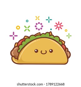 kawaii smiling mexican taco icon cartoon illustration isolated on white background