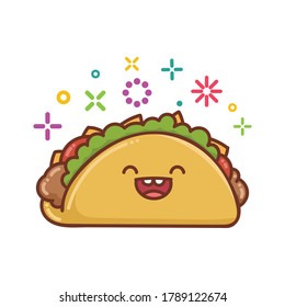 kawaii smiling mexican taco icon cartoon illustration isolated on white background