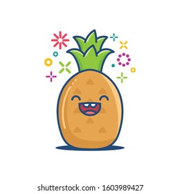 kawaii smiling pineapple emoticon cartoon illustration isolated on white