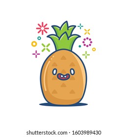 kawaii smiling pineapple emoticon cartoon illustration isolated on white