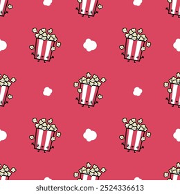 KAWAII SMILING POP CORN CHARACTER SEAMLESS PATTERN