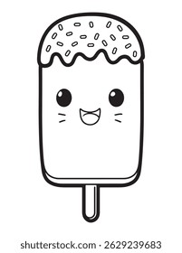 Kawaii Sorrindo picolé com polvilhos - bonito verão sorvete colorir Página