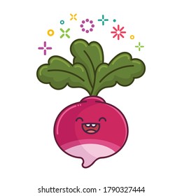 kawaii smiling radish cartoon illustration isolated on white background
