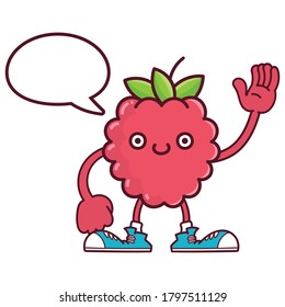 kawaii smiling raspberry fruit with sneakers cartoon isolated on white background