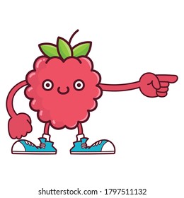 kawaii smiling raspberry fruit with sneakers cartoon isolated on white background